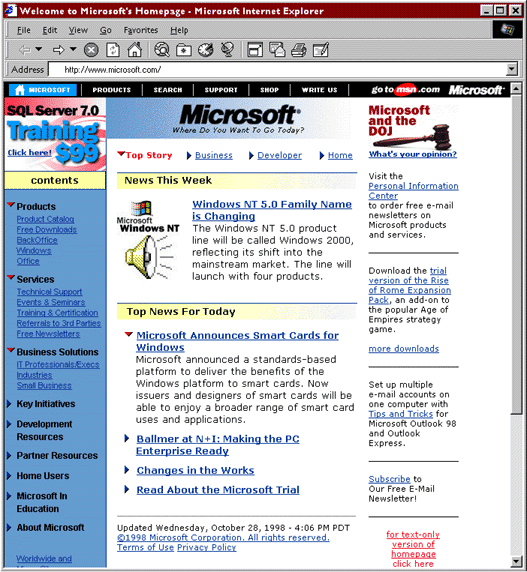 Interface web en 1998